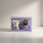 eRamis white teddy bear with purple and red floral decor in a watering can. Gift set.