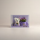 eRamis white teddy bear figurine with purple flowers and watering can decoration.